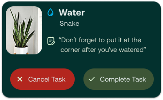 Task card design 4 of 7: the same card with Cancel Task in red beside Complete Task.