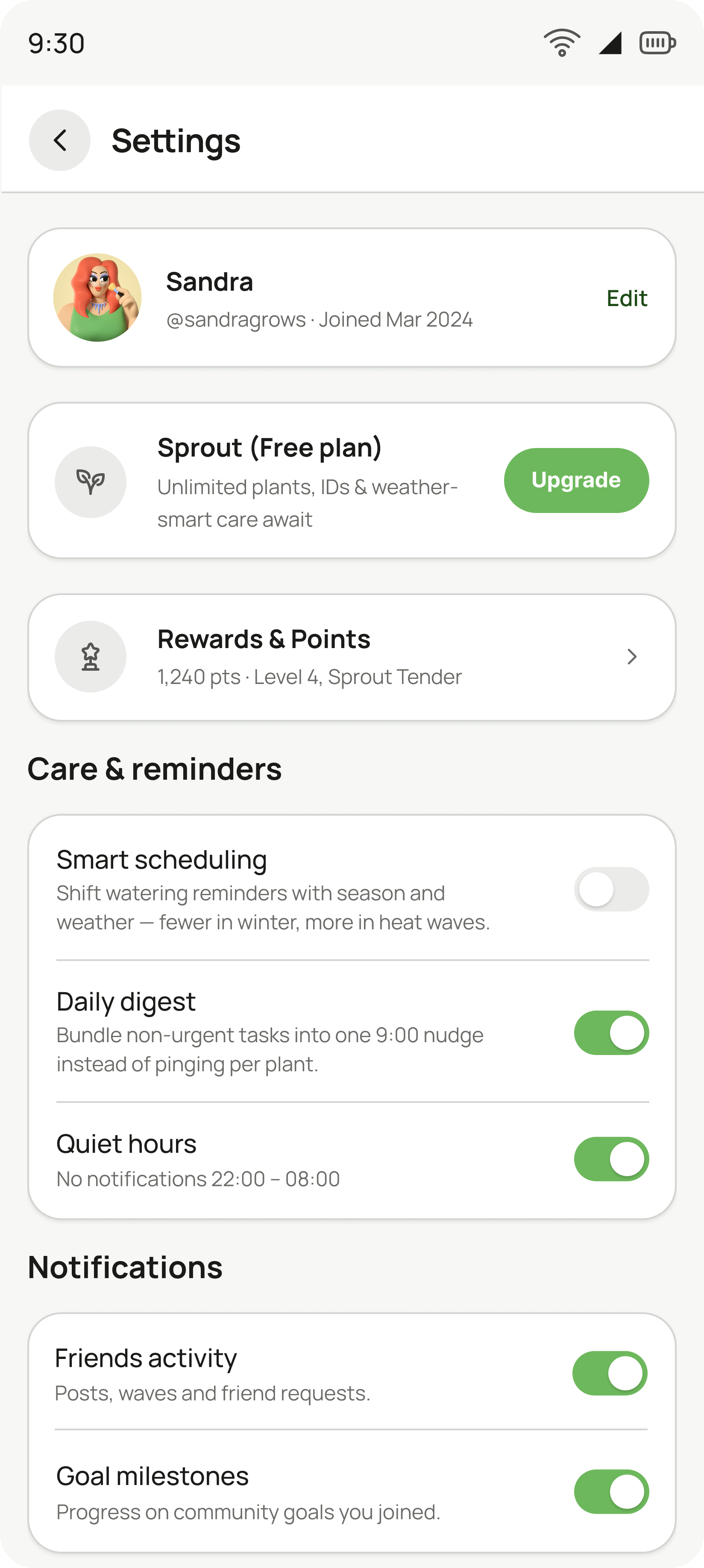 The settings screen showing accessibility preferences.
